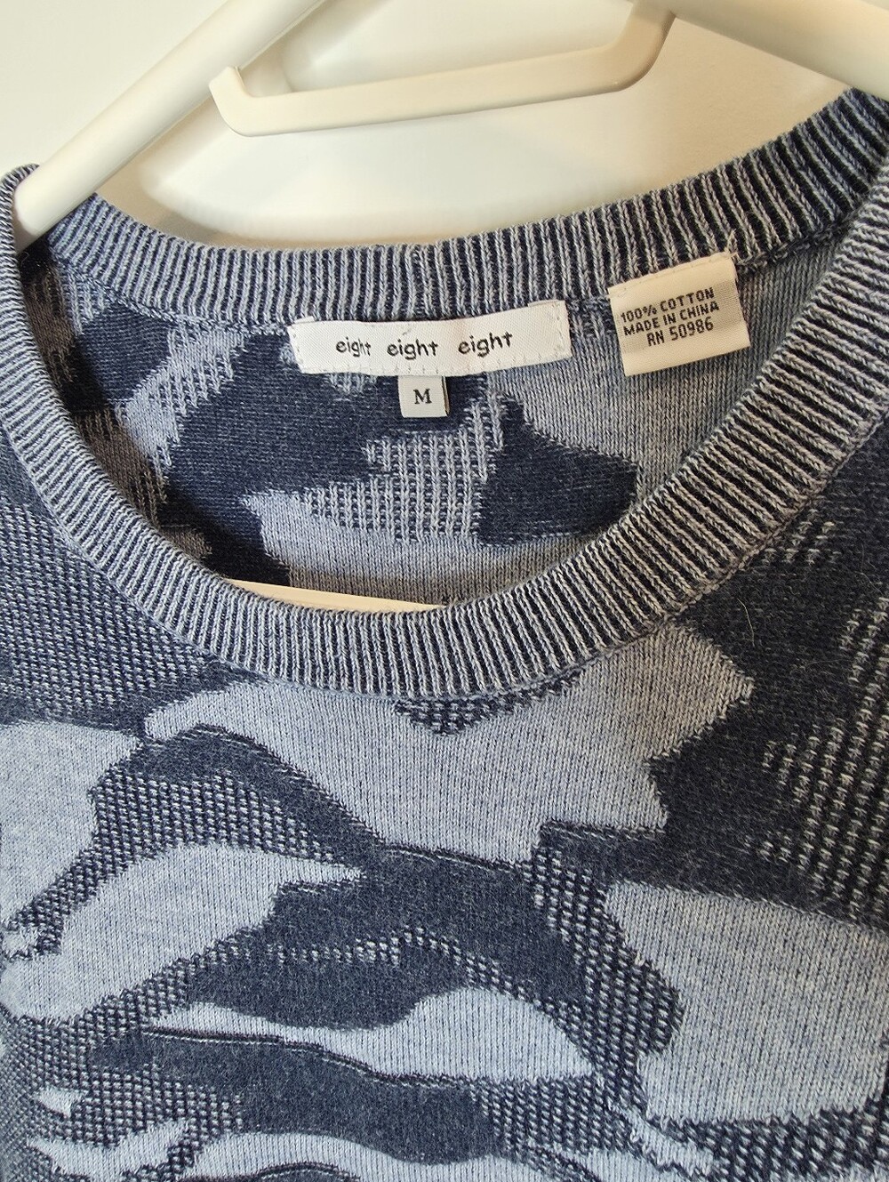 Crewneck Camouflage Knit Sweater - Blue/Gray